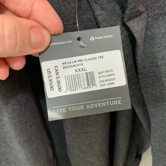 Eddie Bauer Legend Wash Pro Long Sleeve T-Shirt in Dark Charcoal Size XXXL - Picture 4 of 5